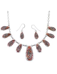 Oyster Shell Sterling Silver Link Necklace And Earrings Set AS27012