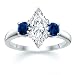 2.01 CT MARQUISE DIAMOND W ROUND BLUE SAPPHIRE RING 18K