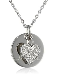 Stainless Steel #1 Mom Disc with Crystal Heart Necklace, 18"