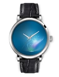 SPRAWL Aanalog Fashion Series Silver Ladies Watches of Genuine Black Leather Strap,Unique Wrist Watch for Women Girls Designed with Small pictures on dark blue background