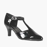 3 Inch Women's Comfortable Shoes Block Heel D'Orsay Dance Shoes T-Strap Black Patent