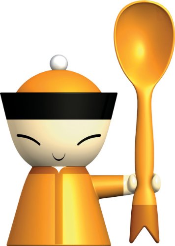 A di Alessi ASG82 Y Mr.Chin Eierbecher mit Salzstreuer und L&ouml;ffel aus thermoplastischem Harz, gelb