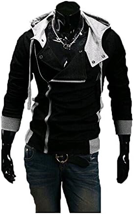 Mens Assassin's Creed 3 Hoodie Costume Top Coat Jacket Cosplay PK2 (Asian 4XL = US XX-Large, Black)