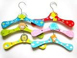 A Set of Six Colorful Children/Kids Wooden Decorative Cute Animal Clothes Hangers