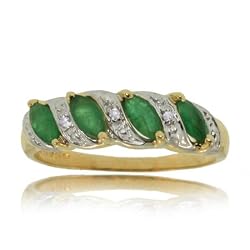 Emerald Ring W/ Diamond 10K 2 Tone Gold Marquise S Band