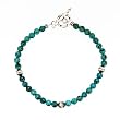 Round Green Turquoise Gemstone Bead Toggle Bracelet with Handmade Sterling Silver Oxidized Accents, 8" Length, #7514