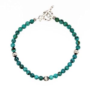 Round Green Turquoise Gemstone Bead Toggle Bracelet with Handmade Sterling Silver Oxidized Accents, 8" Length, #7514