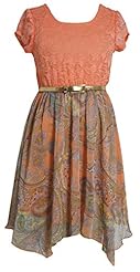 Girls Chiffon/Nylon/Polyester/Spandex Paisley Lace Belted  Dress