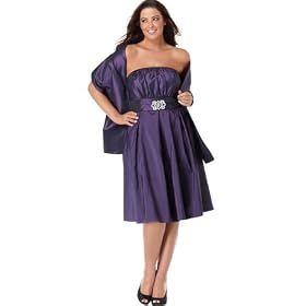 Onyx Plus Size Dress, Strapless Satin Jeweled Waist with Wrap