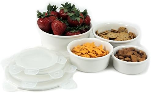 Set of 4 Graduated Ceramic Bake Serve & Store Bowls with Air Loc Lids