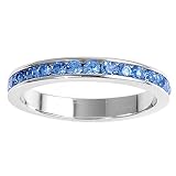 Eternity Ring - Sterling Silver - Round Blue Topaz CZ (Sizes 4-12)