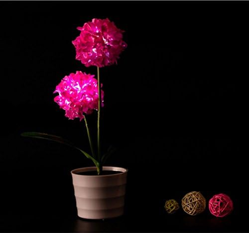 JulyFire Solar Powered Hydrangea Artificial Flower LED Night Lamp with Light Sensor, Waterproof Decor Plant with Flower Pot, for Coffee Shop, Garden, Baby's Room, Wedding (Red)