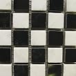 WHITE CARRARA & BLACK MARBLE 5/8" x 5/8" SQUARE MOSAIC MIX SAMPLE PIECE