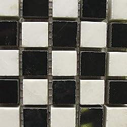 WHITE CARRARA & BLACK MARBLE 5/8" x 5/8" SQUARE MOSAIC MIX SAMPLE PIECE