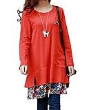 ( Sengoku ) ワンピース レディース チュニック 可愛い ゆったり 長袖 Aライン 体型カバー ひざ丈 花柄 (XL, オレンジ)