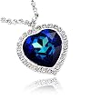 Fancy Blue Swarovski Crystal Heart Statement Pendant Necklace Fashion Jewelry
