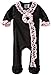 Mud Pie Baby Footed Sleeper with Ruffles, Black/Pink, 0 - 6 Months