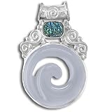 Sterling Silver African Blue Chalcedony Swirl w/ Green Druzy Accent Pendant by Sajen