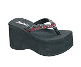 FUNN 3 1/2 Inch Trendy Gothic Sandal Punk Shoe Black Flip Flop Red Cherries Demonia