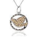 Sterling Silver Marcasite Champagne Crystal Dove Pendant, 18"