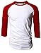 TL Men's Basic Crew Neck Cotton 3/4 sleeve Essentail Raglan Baseball Tee Shirts (XLARGE, RED_WHITE)