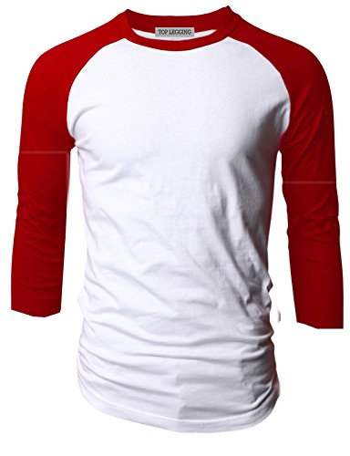 TL Men's Basic Crew Neck Cotton 3/4 sleeve Essentail Raglan Baseball Tee Shirts (XLARGE, RED_WHITE)
