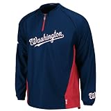 MLB Mens Washington Nationals Pro Navy/Pro Scarlet Long Sleeve Lightweight 1/4 Zip Gamer Jacket By Majestic