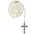 White Fiber Optic Rosary - 8mm Bead - Virgen Mary Centerpiece - Ornate Crucifix - 31'' Necklace, 22'' Overall Length