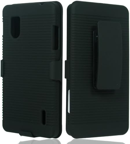 Hybrid Protector Cover Skin Case Combo With Holster For LG Optimus G E970 - Black