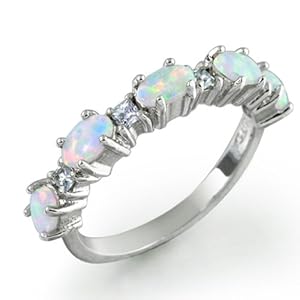 Bling Jewelry Sterling Silver White Opal & Clear CZ Stackable Ring