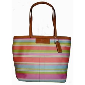 Women's Coach Handbag Purse Beach Tote Multi Stripe 13552