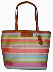 Women's Coach Handbag Purse Beach Tote Multi Stripe 13552