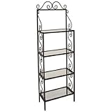 Grace 36 inch Traditional Style Bakers Rack, 4 Glass Shelves, Brass Tips, Gun Metal