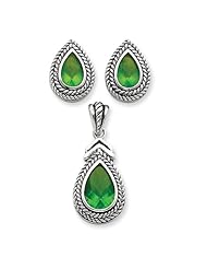 Sterling Silver Green Pendant & Earrings Set