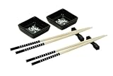 Premier Housewares 6-Piece Sushi Set, 2 Black Dishes/ 2 Chopsticks/ 2 Rests