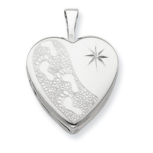 Sterling Silver 16mm D/C Footprints Heart Locket