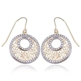 18k Yellow Gold Plated Sterling Silver Genuine Diamond Accent Filigree Wire Earrings