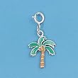 Sterling Silver Pendant - Palm Tree With Clasp - For Adding On To Bracelet - 14mm Height