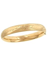 Flower Design Polished & Brushed Bangle Bracelet