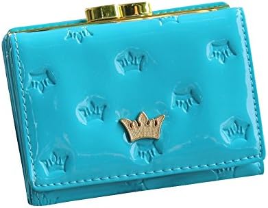Surker Women's Candy Color Embossed Crown Pattern Metal Buckles Short Wallet Multi-function Billfold Blue