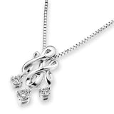 18K/750 White Gold Gothic Style 3 Stone Dangling Diamonds Pendant W/925 Sterling Silver Chain 16" (0.25 carats, G-H color, VS2-SI1 Clarity)