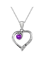 Purple Amethyst and Black Diamond 14k White Gold Heart Shape Pendant with Chain