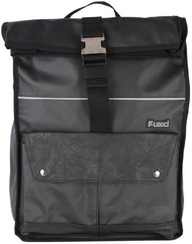 Black Coated Canvas Roll Top Backpack by Fused