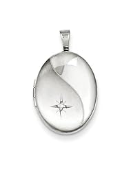 Sterling Silver 19mm Diamond Polished And Brushed Oval Locket