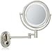 JERDON Wall-Mounted Makeup Mirror with LED Lighting - Lighted Makeup Mirror with 5X Magnification & Nickel Wall-Mount Arm - Direct Wire - Model HL65ND