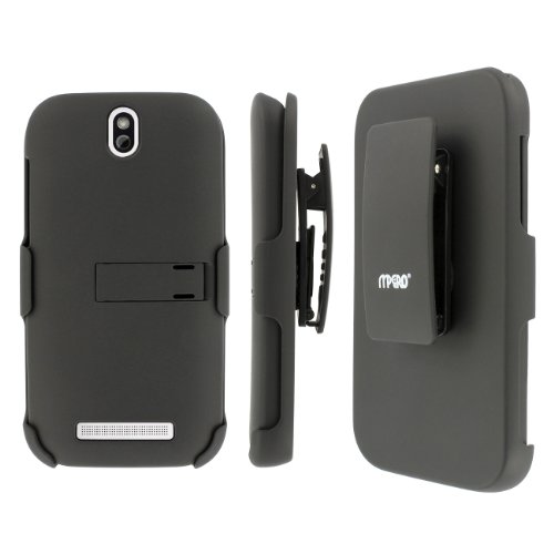 MPERO Collection Black Tough Case with Belt Clip Holster and Kickstand for HTC One SV