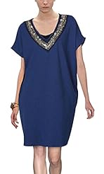 V-neck Round Neck Lace Beaded Sequined Shift Polyester Short Sleeves Summer  Dress