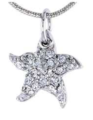 Sterling Silver Jeweled Starfish Pendant, w/ Cubic Zirconia stones, 1/2 inch (13 mm) tall
