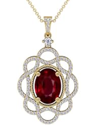 14K Yellow Gold Oval Cut Ruby And Round Diamond Pendant