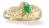 14K Yellow Gold Genuine Trillion Emerald and Diamond Filligree Antique Ring